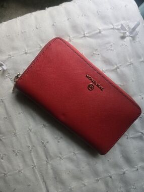 Michael Kors Red Zip-Around Leather Wallet